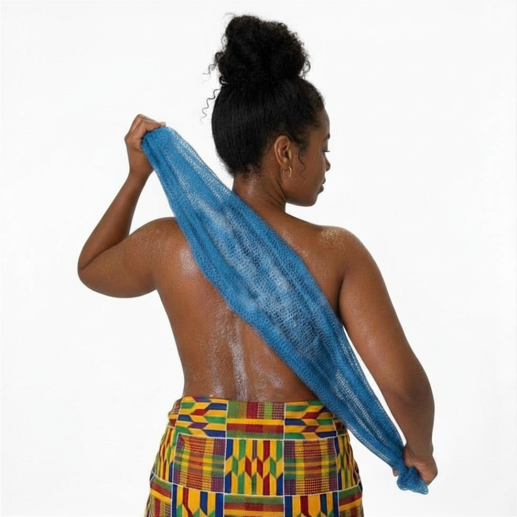 African Net Sponge Authentic Sapo for Black Women Made in Ghana | 44" Blue