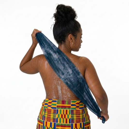 African Net Sponge Authentic Sapo for Black Women Made in Ghana | 44" Deep Sea Blue