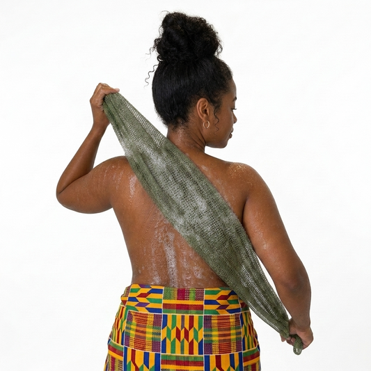 African Net Sponge Authentic Sapo for Black Women Made in Ghana| 44" Safari Green