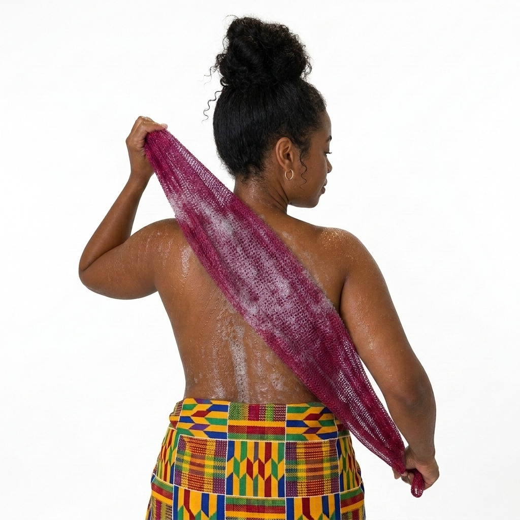 African Net Sponge Authentic Sapo for Black Women Made in Ghana | 44" Dark Raspberry Pink