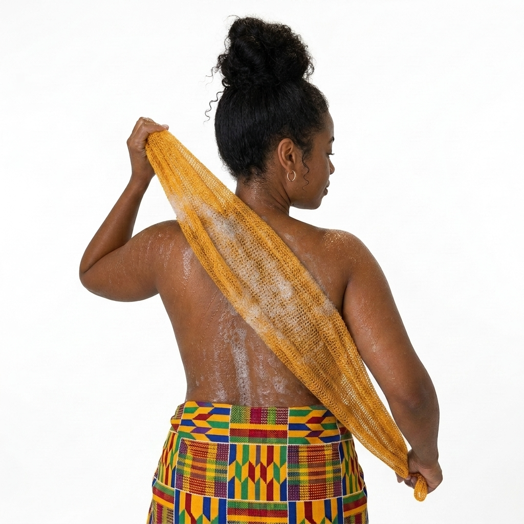 African Net Sponge Authentic Sapo for Black Women Made in Ghana | 44" Peach Orange