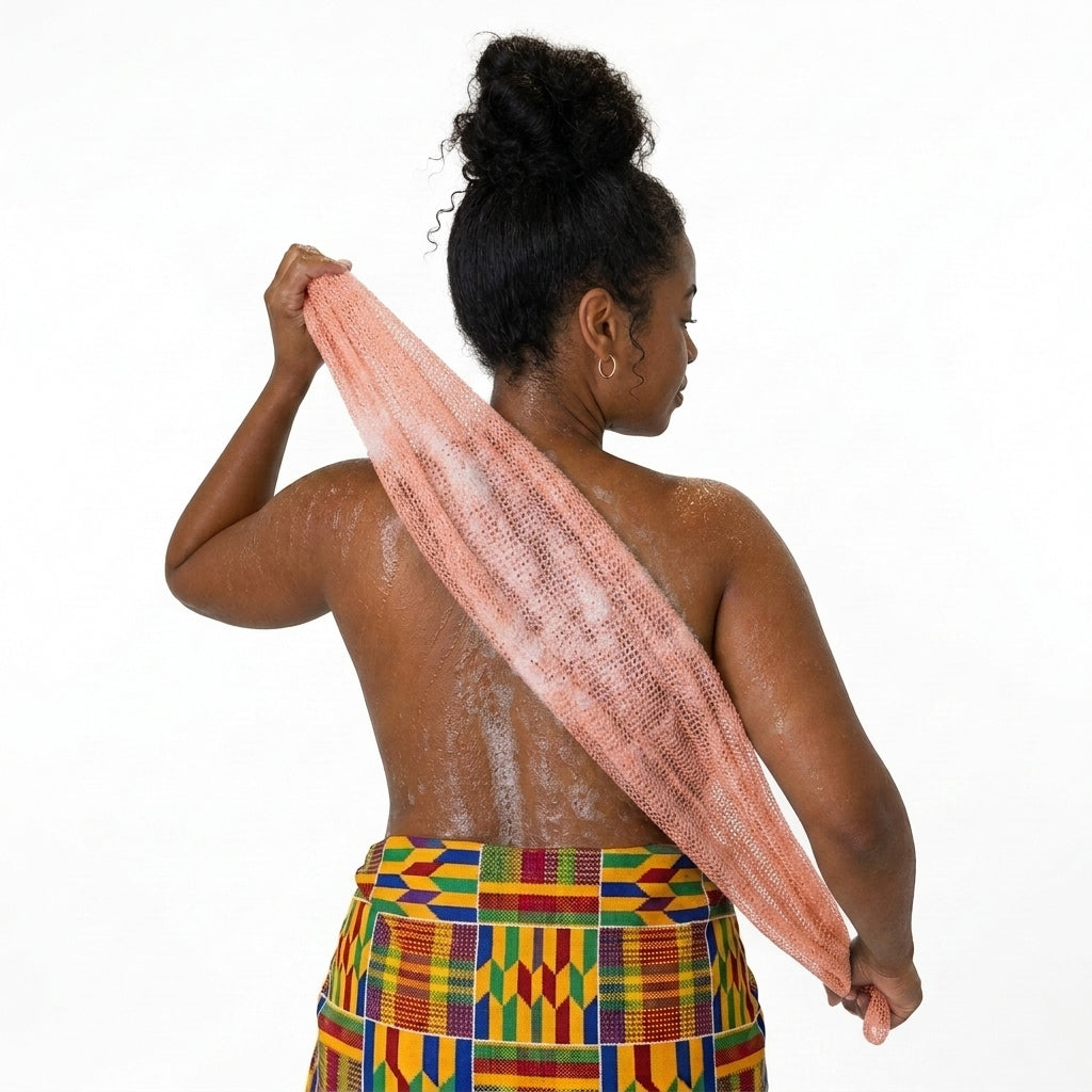 African Net Sponge Authentic Sapo for Black Women Made in Ghana | 44" Peach Pink