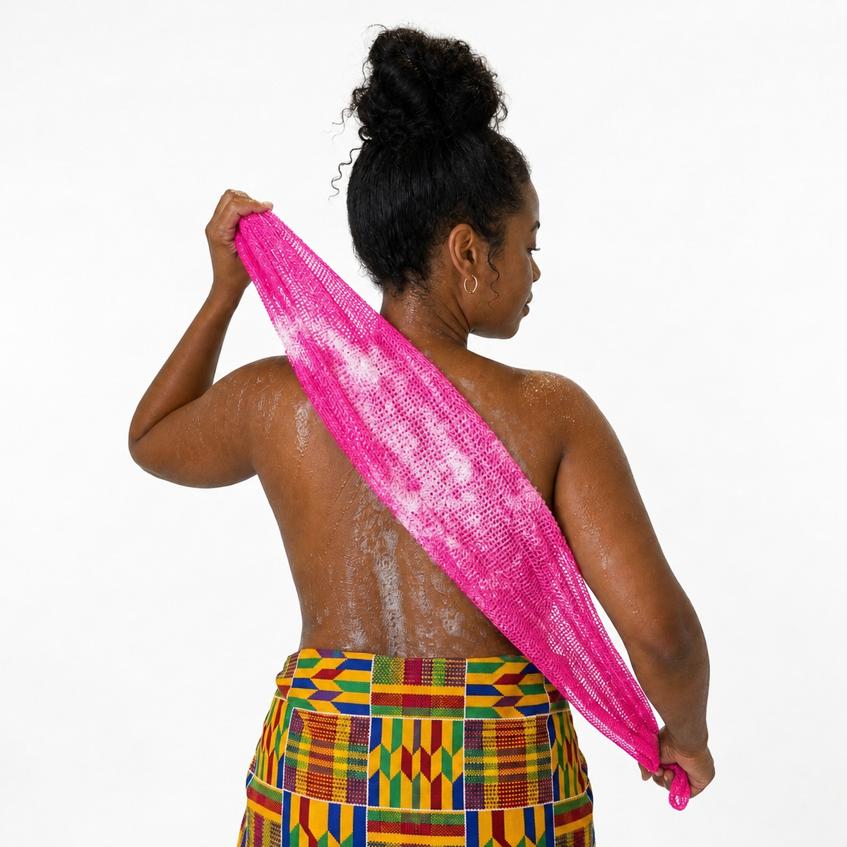 African Net Sponge Authentic Sapo for Black Women Made in Ghana | 44" Hot Pink