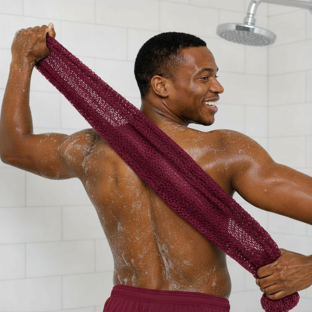 Body Scrubber for Black Men Made in Ghana | 88" Dark Raspberry Pink
