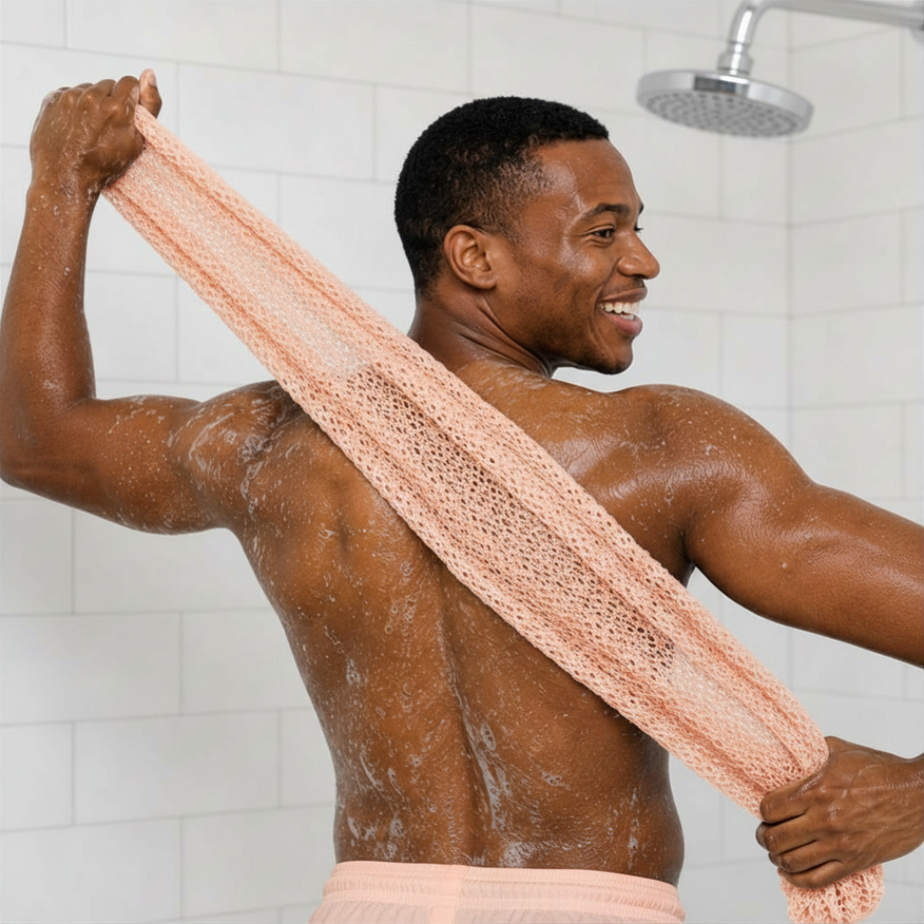 Body Scrubber for Black Men Made in Ghana | 88" Peach Pink