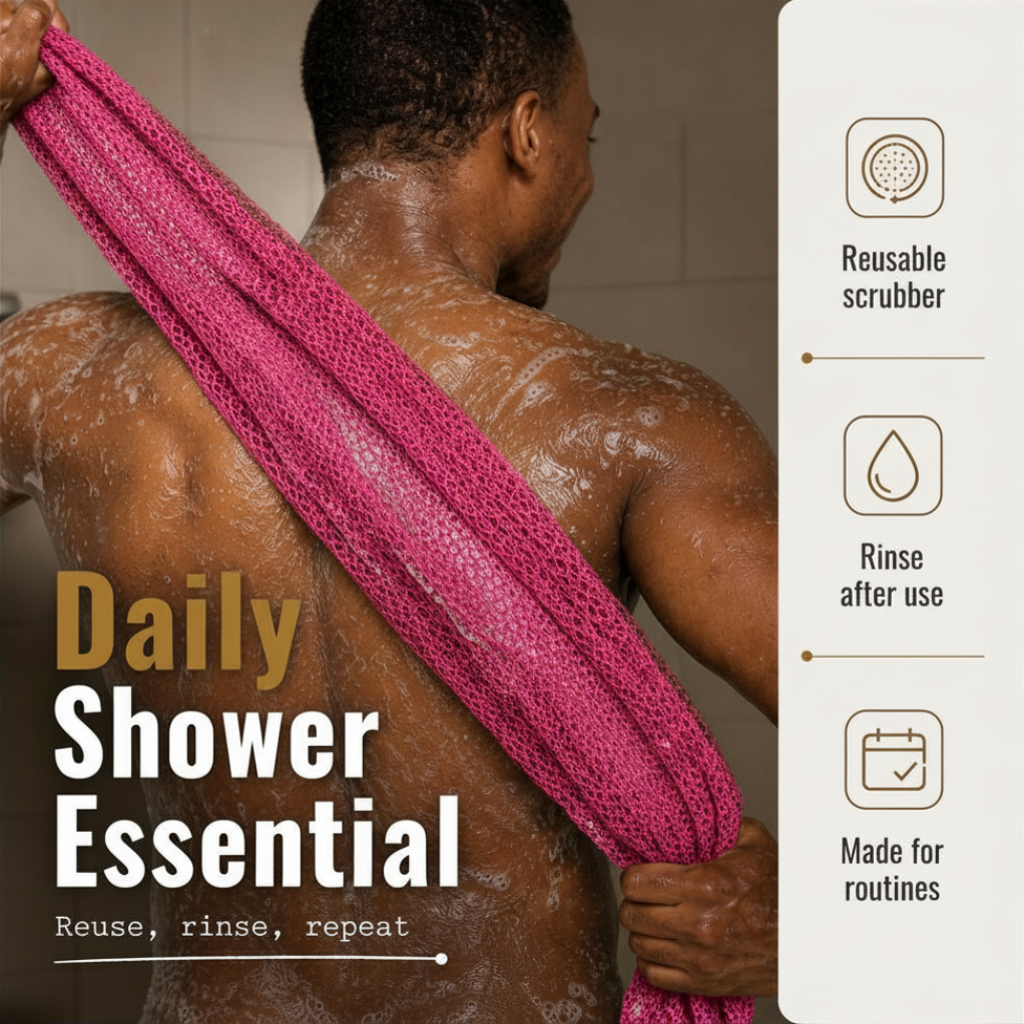 Body Scrubber for Black Men Made in Ghana | 88" Berry Pink