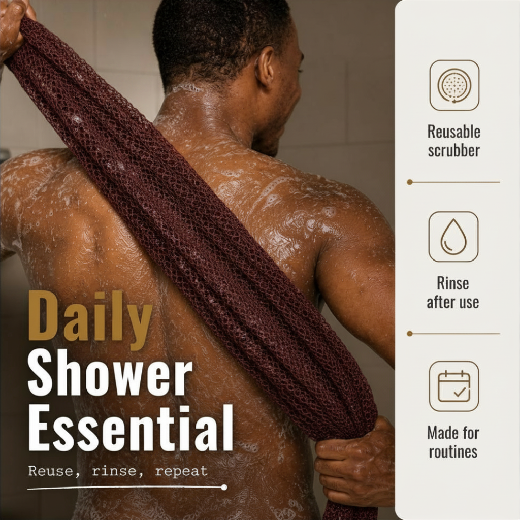 Body Scrubber for Black Men Made in Ghana | 88" Burgundy