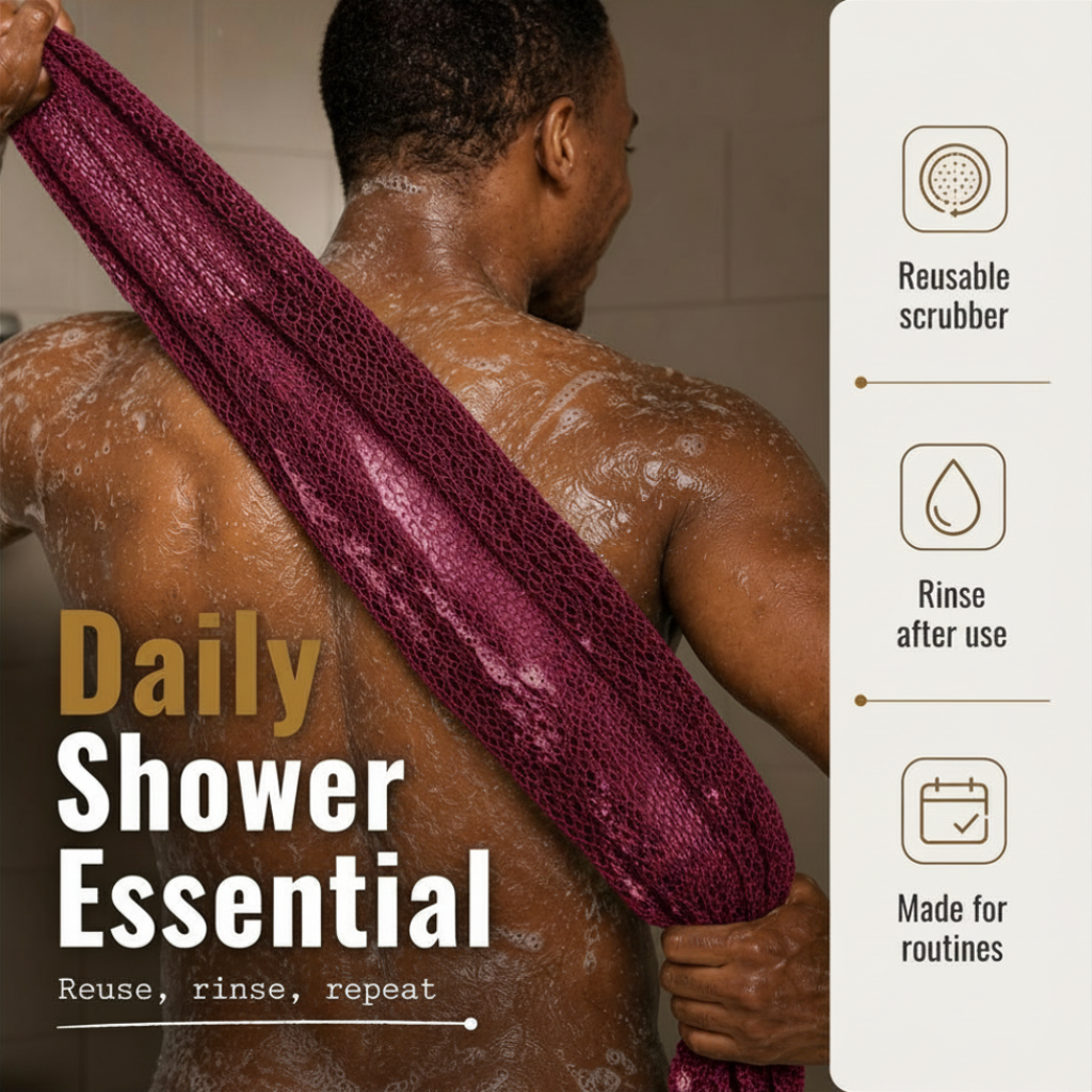 Body Scrubber for Black Men Made in Ghana | 88" Dark Raspberry Pink