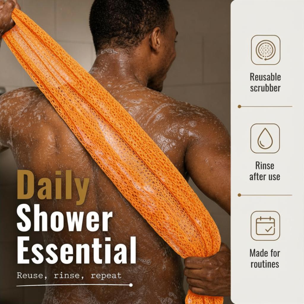 Body Scrubber for Black Men Made in Ghana | 88" Neon Orange