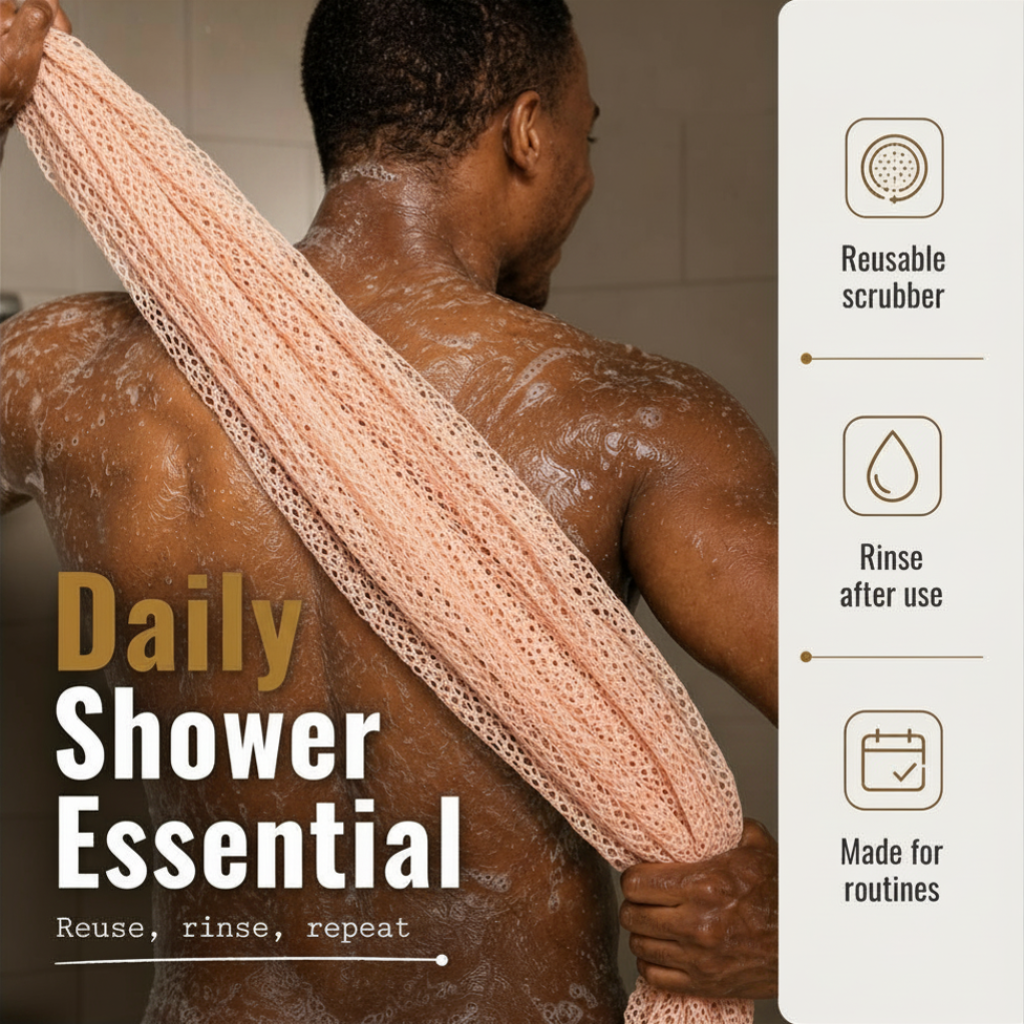 Body Scrubber for Black Men Made in Ghana | 88" Peach Pink
