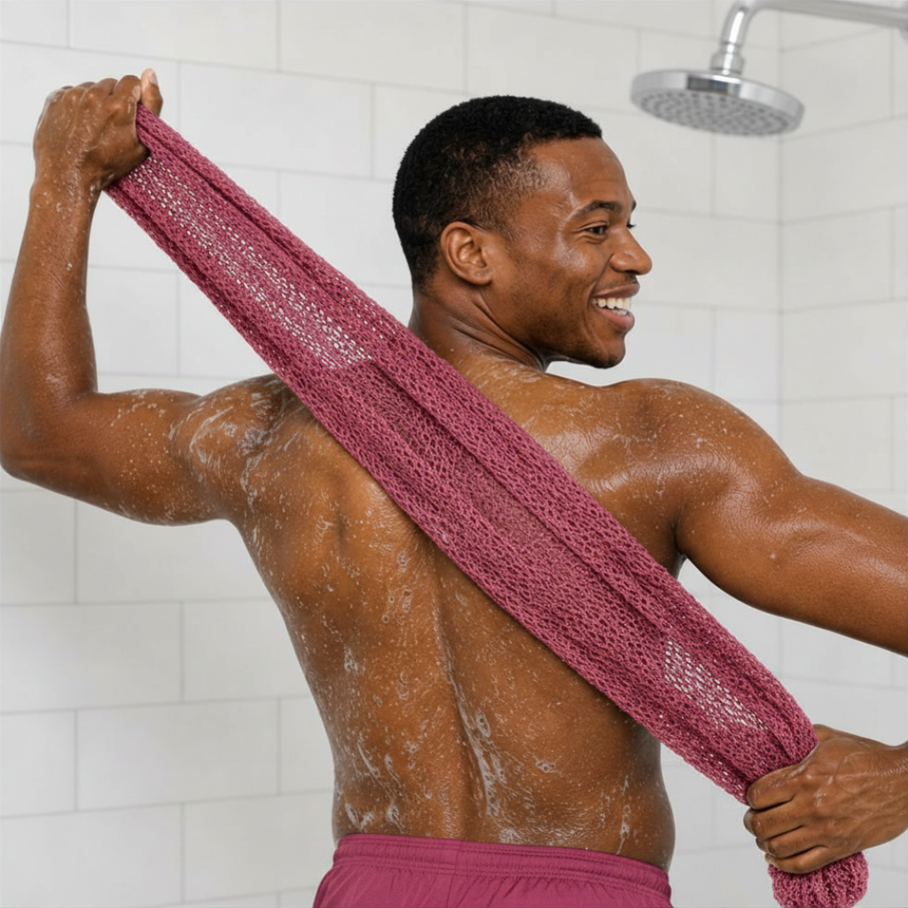 Body Scrubber for Black Men Made in Ghana | 88" Berry Pink