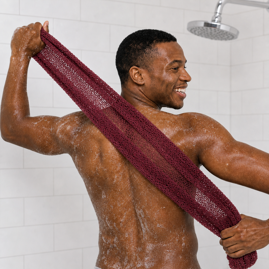 Body Scrubber for Black Men Made in Ghana | 88" Maroon