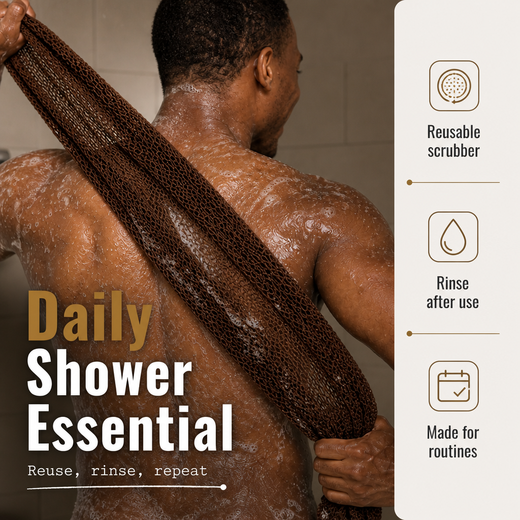 Body Scrubber for Black Men Made in Ghana | 88" Dark Brown